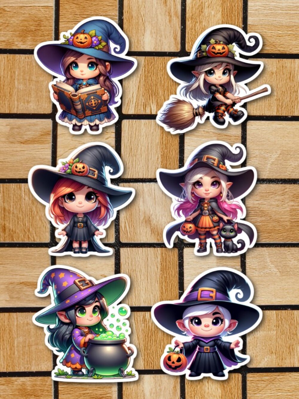 Halloween Witch Sticker Pack of 6 Vinyl Stickers Waterproof Die Cut Sticker Set